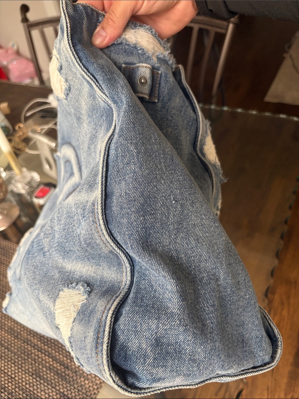 Telfar Distressed Denim Tote Bag in Light Blue - Picture 5 of 8